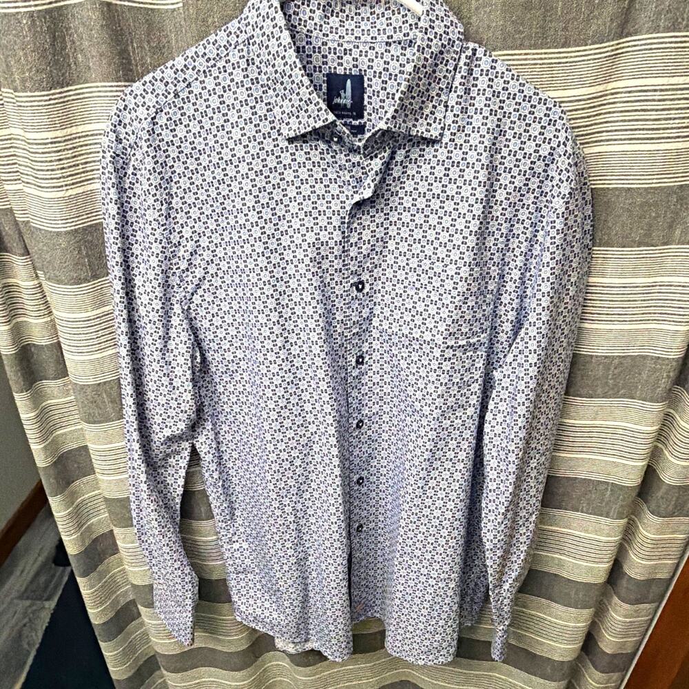 Johnnie-O Men’s Large Long Sleeve Button Down Shirt Blue Geometric Print Cotton